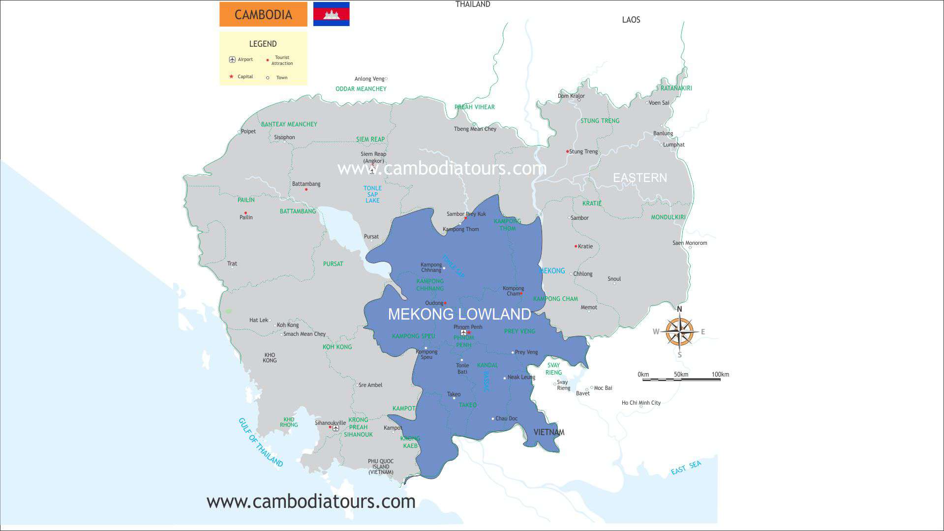 Mekong Lowland Cambodia Travel Map a6065