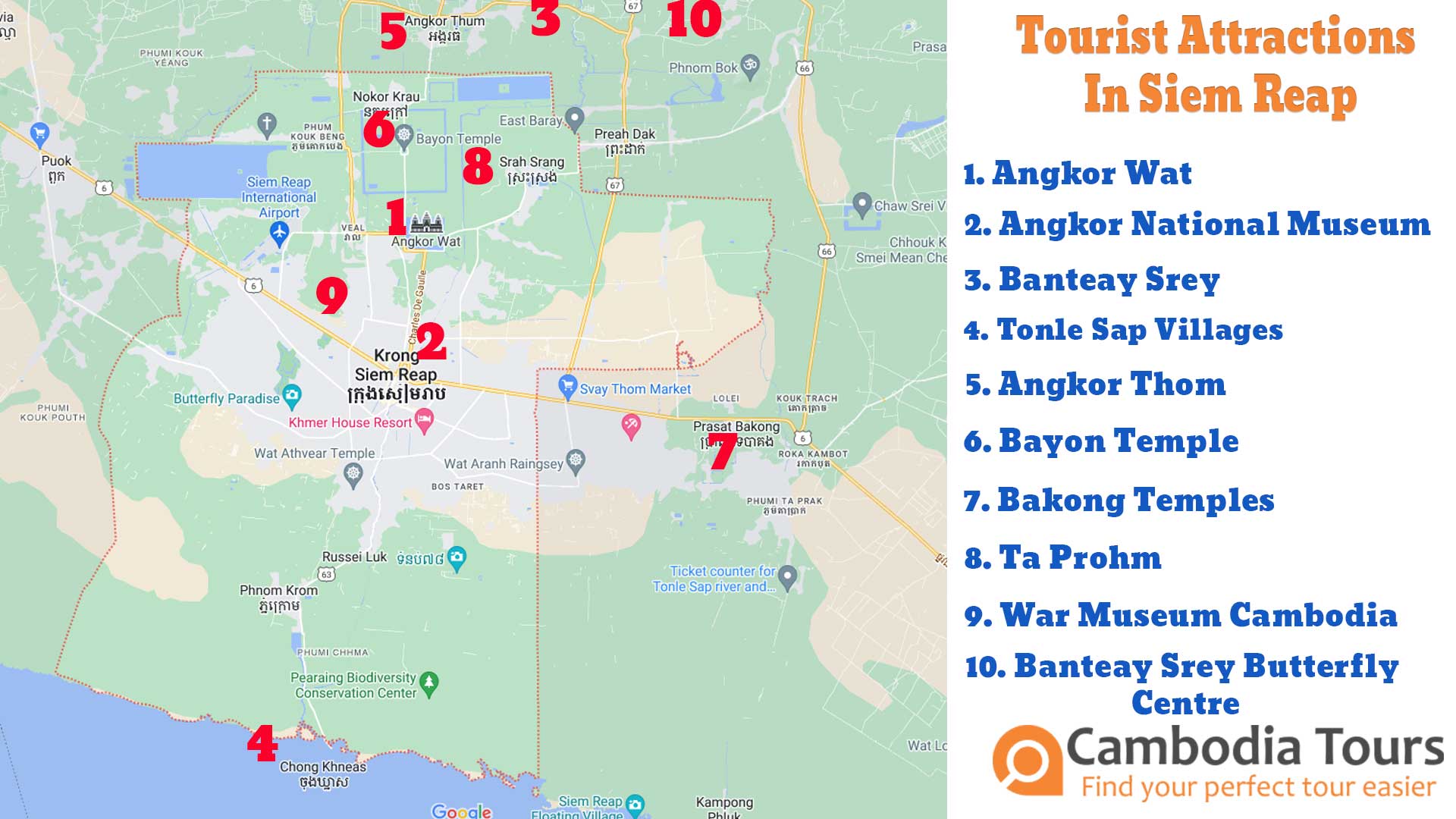 Siem Reap travel map - Best attractions